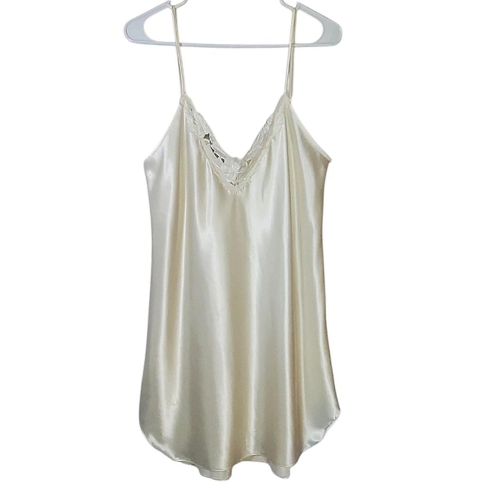 2263 * Inner Most Satin Silky Slip Nightgown Ivory Off White Size M Vintage